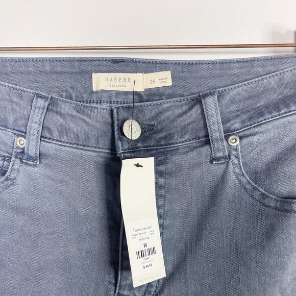 New Francescas Harper Heritage Blue Scallop Edge Jean Shorts 26 Stretch Cotton - Picture 5 of 9